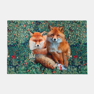 RED FOXES AMONG GREENERY, FOLIAGE AND FLOWERS DOORMAT