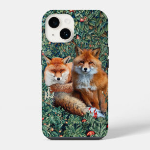 RED FOXES AMONG GREENERY, FOLIAGE AND FLOWERS iPhone 14 CASE