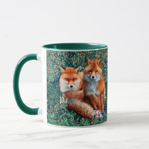 RED FOXES AMONG GREENERY, FOLIAGE AND FLOWERS MUG