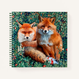 RED FOXES AMONG GREENERY, FOLIAGE AND FLOWERS NOTEBOOK