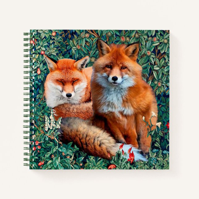 RED FOXES AMONG GREENERY, FOLIAGE AND FLOWERS NOTEBOOK (Front)