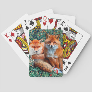 RED FOXES AMONG GREENERY, FOLIAGE AND FLOWERS  PLAYING CARDS