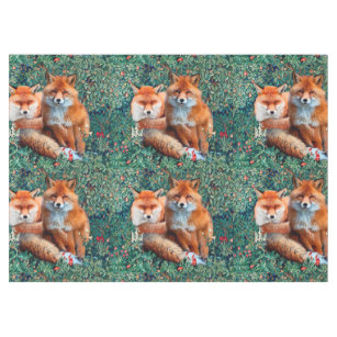RED FOXES AMONG GREENERY, FOLIAGE AND FLOWERS TABLECLOTH