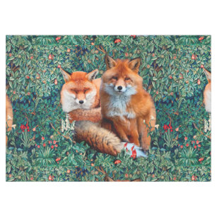RED FOXES AMONG GREENERY, FOLIAGE AND FLOWERS TABLECLOTH