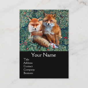 RED FOXES AMONG GREENERY, FOLIAGE,FLOWERS Monogram Business Card