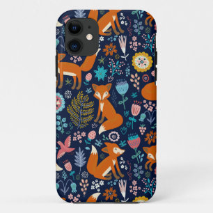 Red Foxes Birds & Colourful Flowers Pattern iPhone 11 Case