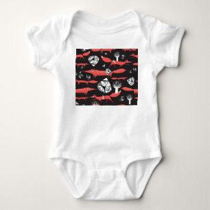 Red Foxes: Dark Background Seamless. Baby Bodysuit