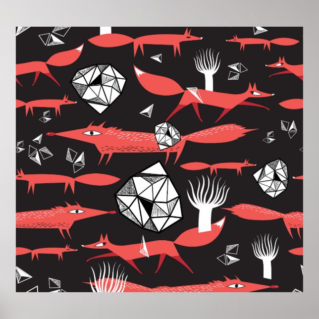 Red Foxes: Dark Background Seamless. Poster (Front)