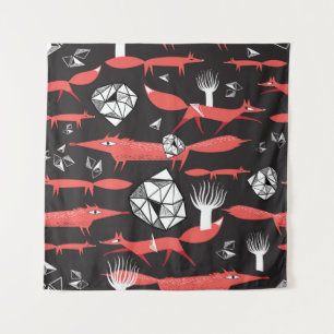 Red Foxes: Dark Background Seamless. Tapestry