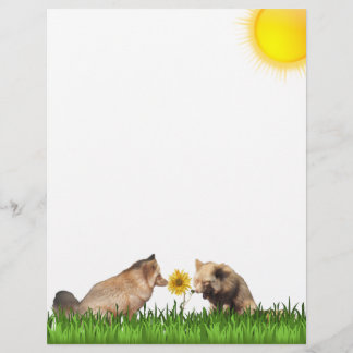 Red Foxes Frolicking with Sunflower Stationery