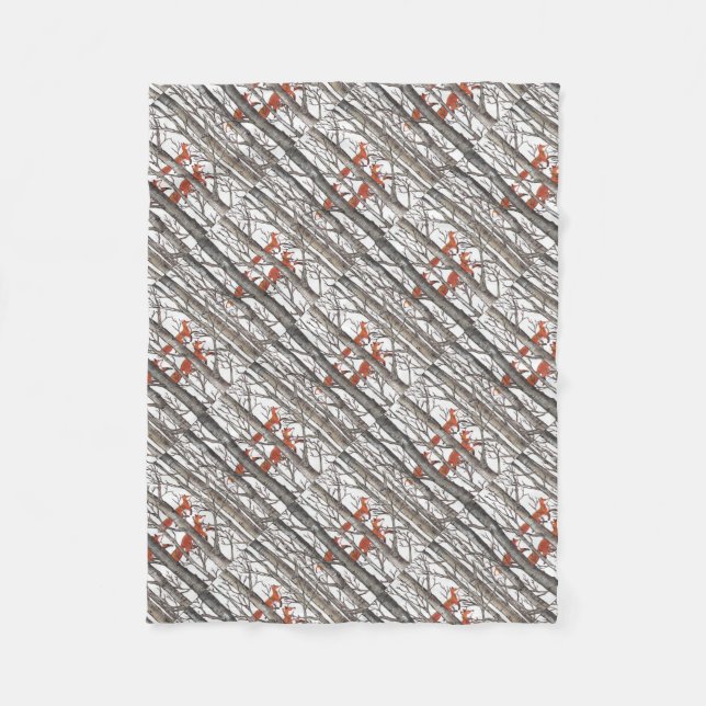 Red Foxes in Woods Art Beautiful Home Decor Fleece Blanket (Front)