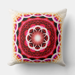Red fractal mosaic pattern throw pillow