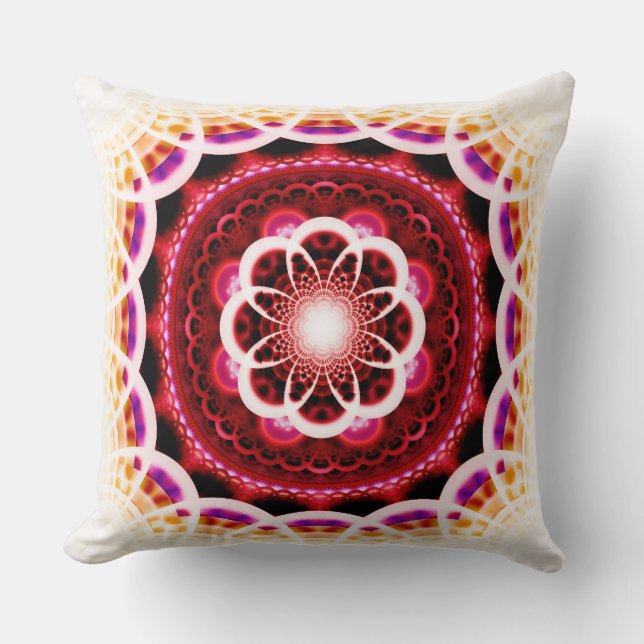 Red fractal mosaic pattern throw pillow (Front)
