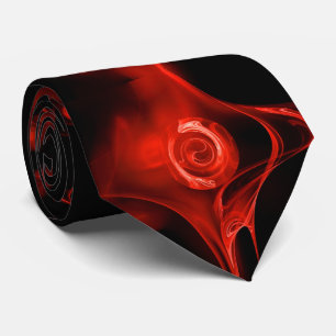 RED FRACTAL ROSE IN BLACK Abstract Tie
