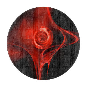 RED FRACTAL ROSE IN BLACK CUTTING BOARD