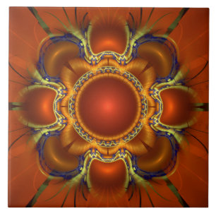 Red fractal round ornament tile