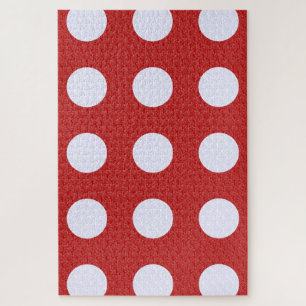 Red Fractal-style - White Fractal-style Polka Dots Jigsaw Puzzle