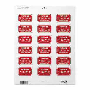Red Fragile Handle with Care Mailing Label