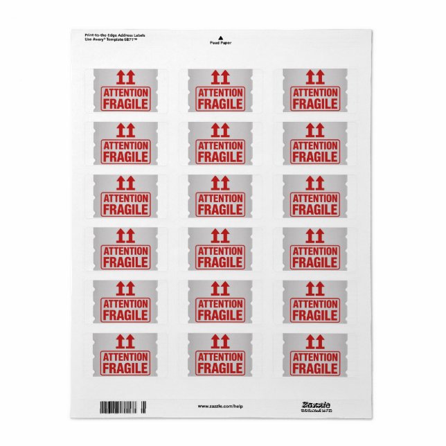 Red Fragile Handle with Care Mailing Label images2 (Full Sheet)
