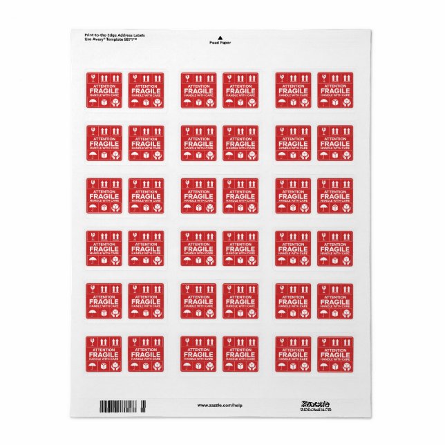 Red Fragile Handle with Care Mailing Label images5 (Full Sheet)