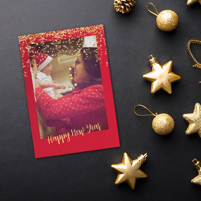 Red Frame Gold "nouvelle année" Carte de Noël phot (Créateur téléchargé)