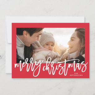 Red Frame & White Merry Christmas Photo Holiday Card