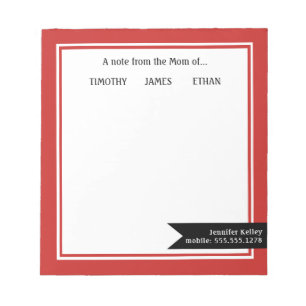 Red Framed "From the Mom of", Personalized Notepad