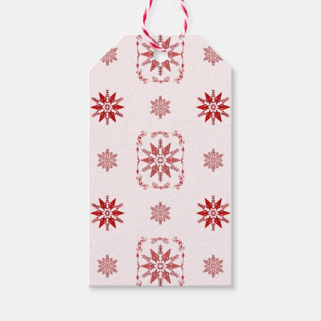 Red Framed Ornamental Snowflake Gift Tag (Front)