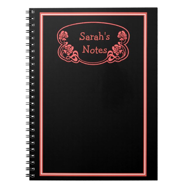 Red Framed Ornate Nameplate Notebook (Front)