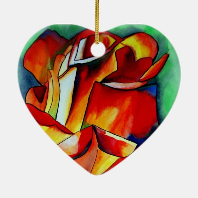 Red France Libre rose watercolor art Ceramic Ornament (Back)