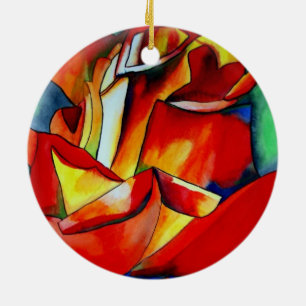 Red France Libre rose watercolor art Ceramic Ornament