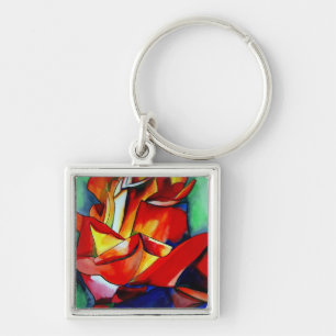 Red France Libre rose watercolor art Keychain
