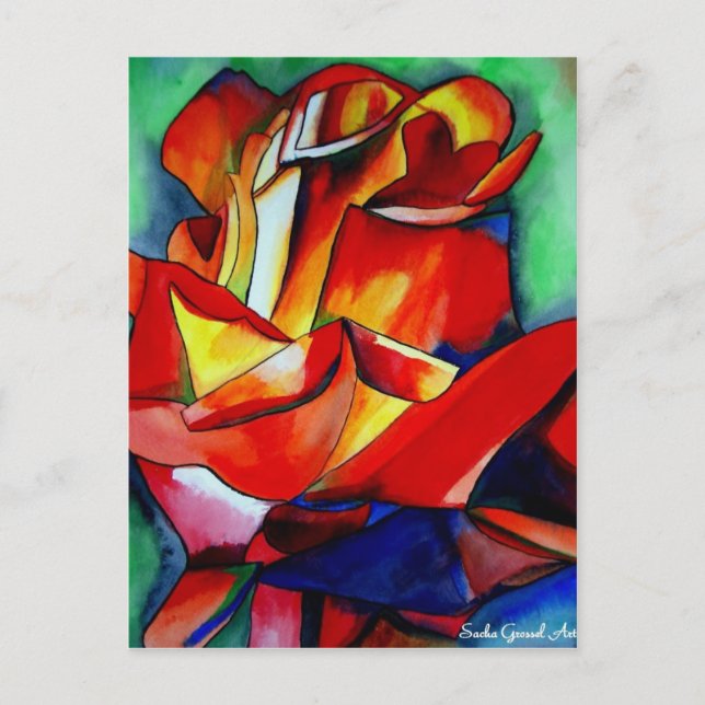 Red France Libre rose watercolor art Postcard (Front)