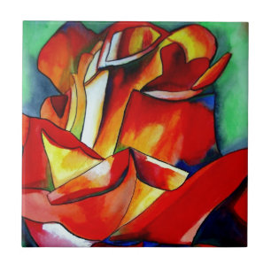 Red France Libre rose watercolor art Tile