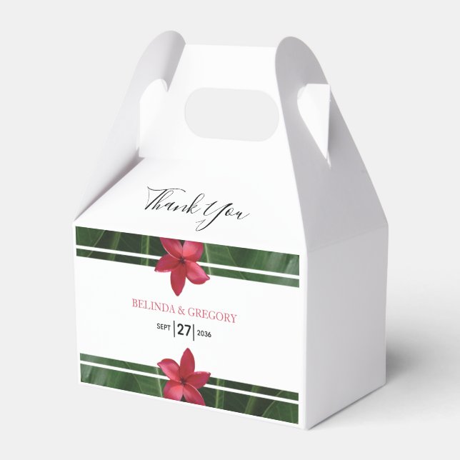 Red Frangipani Plumeria Wedding Favor Box (Front Side)