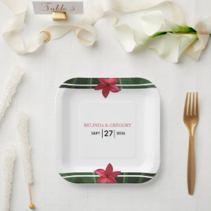 Red Frangipani Plumeria Wedding  Paper Plate
