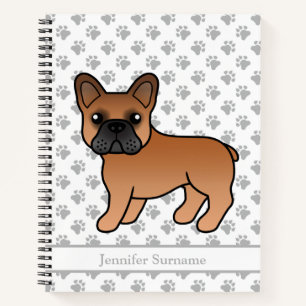 Red French Bulldog Cartoon Dog & Custom Text Notebook
