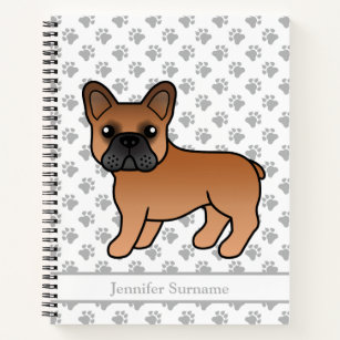Red French Bulldog Cartoon Dog & Custom Text Notebook