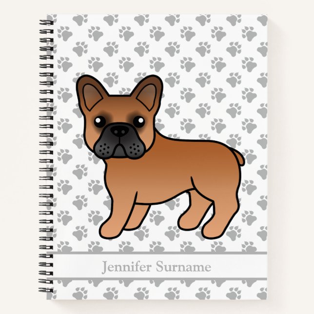 Red French Bulldog Cartoon Dog & Custom Text Notebook (Front)