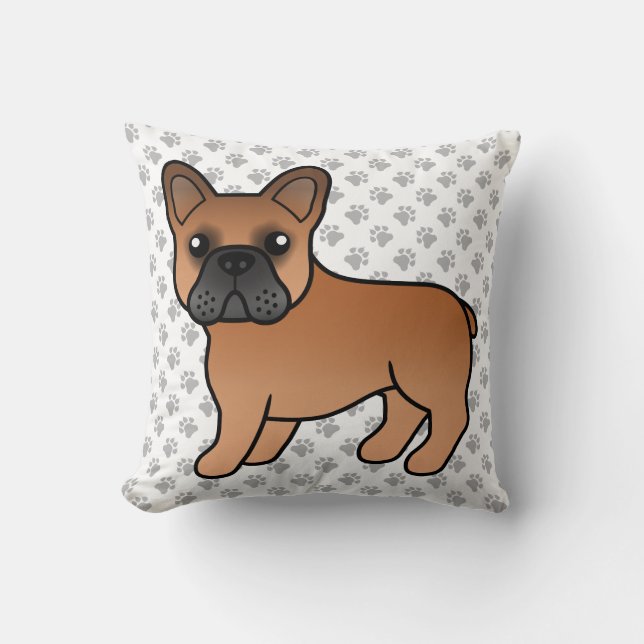 Red French Bulldog Cute Cartoon Dog Throw Pillow (Front)