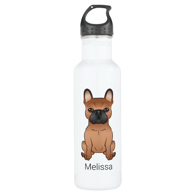 Red French Bulldog / Frenchie Cartoon Dog & Name 710 Ml Water Bottle (Front)