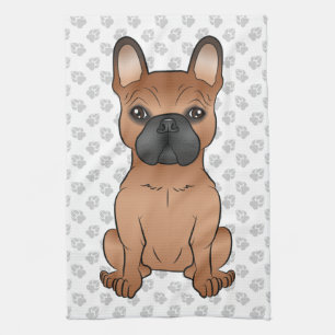 Red French Bulldog / Frenchie Cartoon Dog & Paws Kitchen Towel