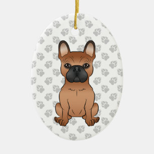 Red French Bulldog / Frenchie Cartoon Dog & Text Ceramic Ornament