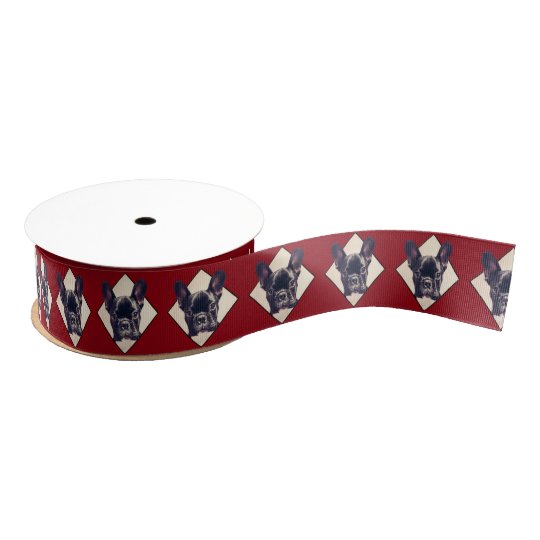 Red French Bulldog Satin Ribbon