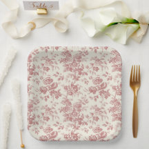 Red French Country Toile Paper Plates