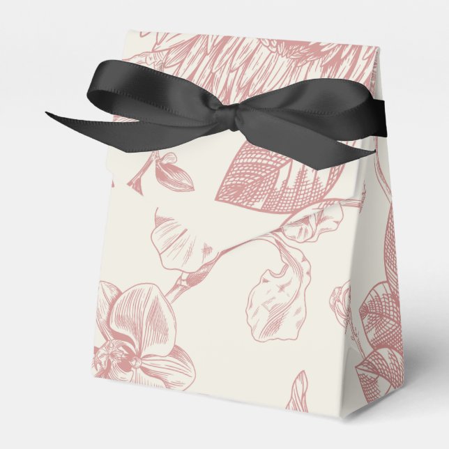 Red French Floral Toile Floral Favor Box (Front Side)