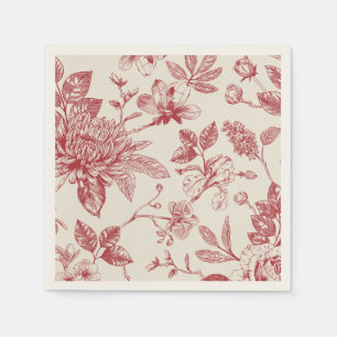 Red French Floral Toile Floral Napkin