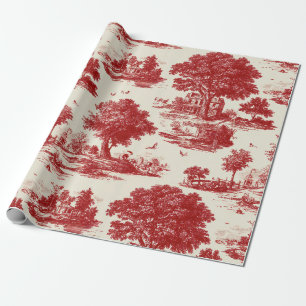 Red French Toile Countryside Pastoral Pattern Wrapping Paper
