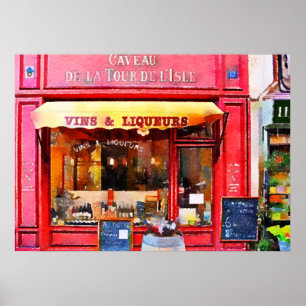 Red French Wine Shop Watercolor Poster