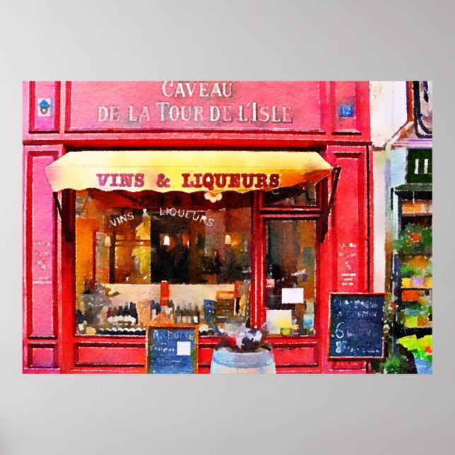 Red French Wine Shop Watercolor Poster (Front)
